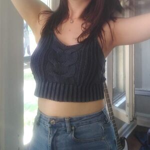 American Eagle Navy Knit Crop Top Tank